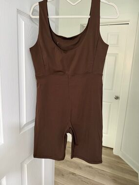 Octobers Very Own Brown Scoop Neck Active Romper